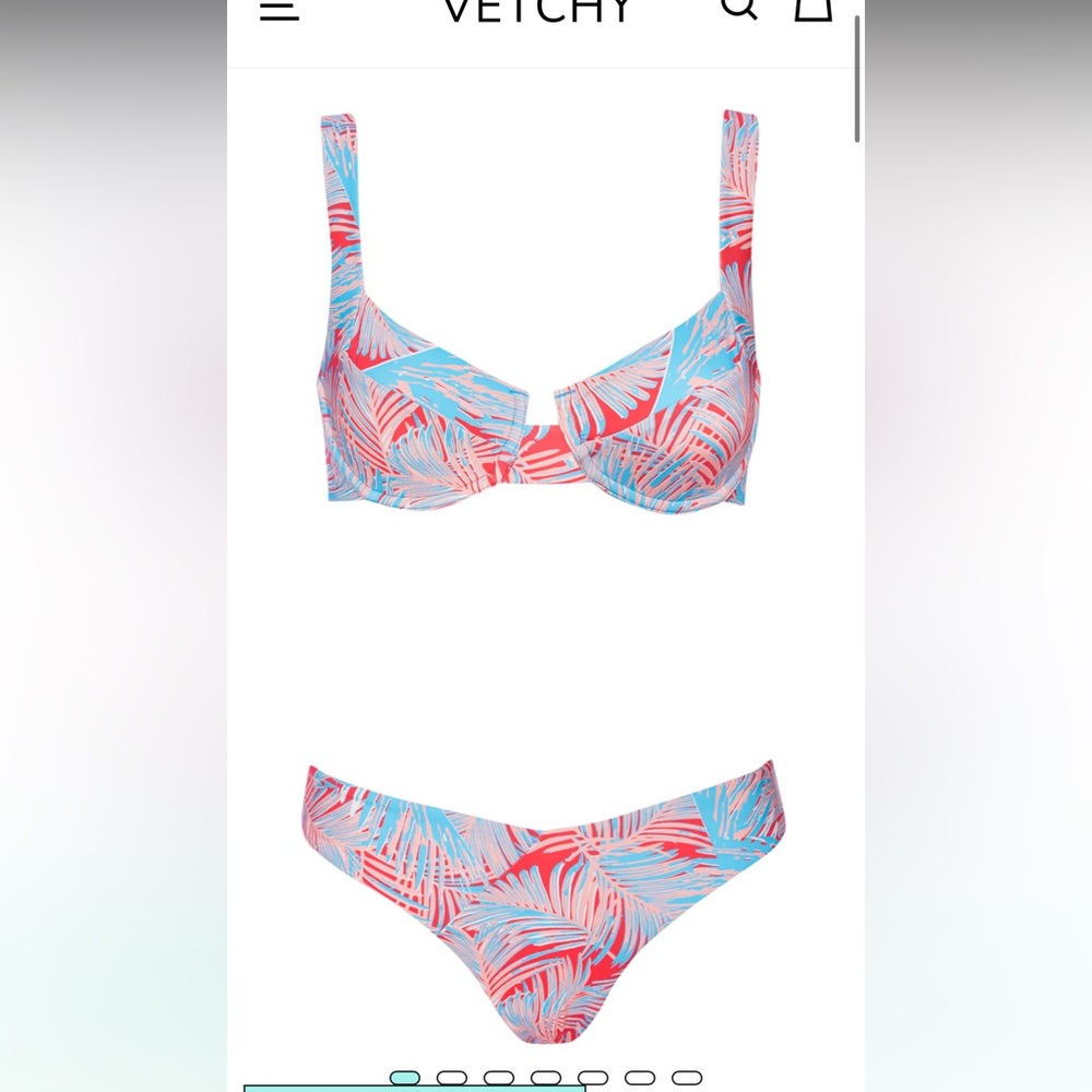 Women's Tropical Leaf Bikini Set - Red and Blue